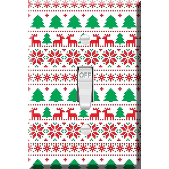 Single toggle holiday switch plate light reindeer snowflake christmas tree new - Picture 1 of 4